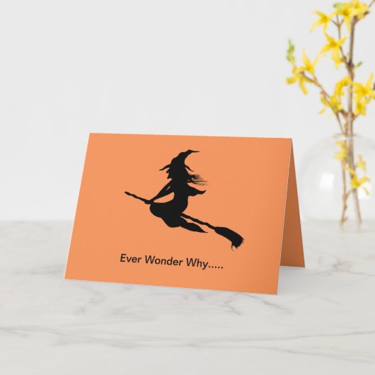 Halloween Witch Silhouette Broom Riding Kaart (Gele Bloem)