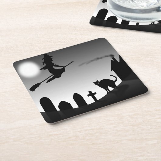 HALLOWEEN WITCH SILHOUETTE KARTONNEN ONDERZETTERS (Schuin)