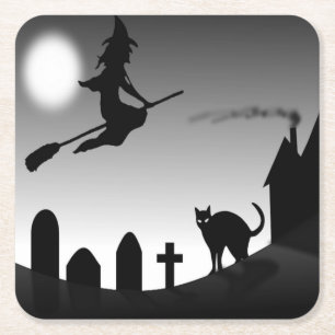 HALLOWEEN WITCH SILHOUETTE KARTONNEN ONDERZETTERS