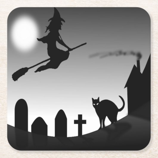 HALLOWEEN WITCH SILHOUETTE KARTONNEN ONDERZETTERS (Voorkant)