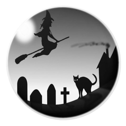 HALLOWEEN WITCH SILHOUETTE KERAMISCHE KNOP (Voorkant)