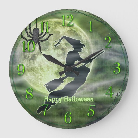 Halloween Witch Silhouette met spin Grote Klok (Voorkant)