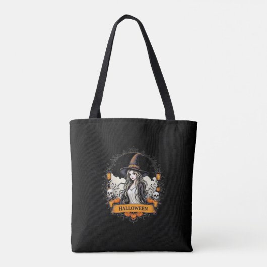 Halloween Witch & Skull Canvas tas (Achterkant)
