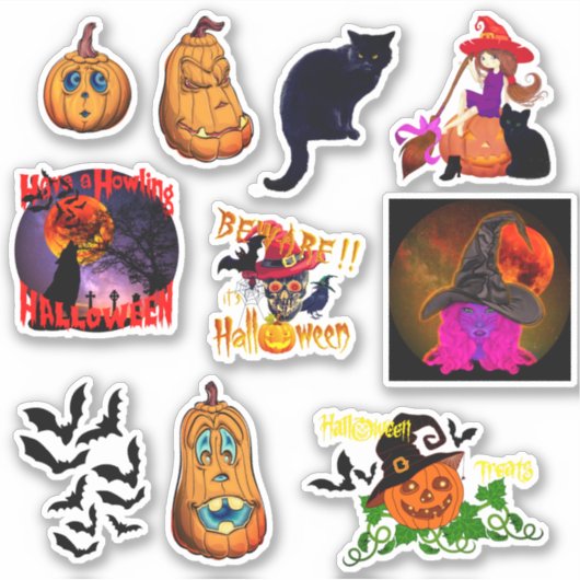 Halloween Witch Skull & Pumpkins Sticker (Voorkant)