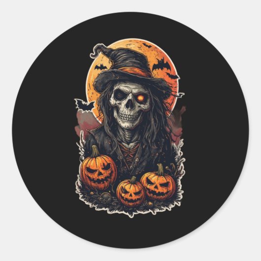Halloween Witch Skulls – Spooky Gothic Witchcraft Ronde Sticker (Voorkant)