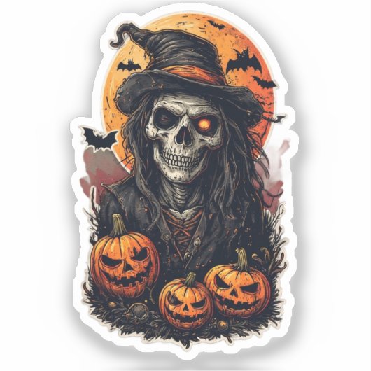 Halloween Witch Skulls – Spooky Gothic Witchcraft Sticker (Voorkant)