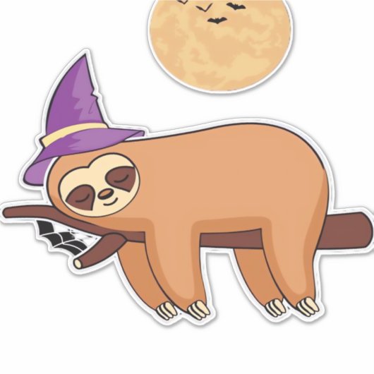Halloween Witch Sloth Oversized T-Shirt Sticker (Voorkant)