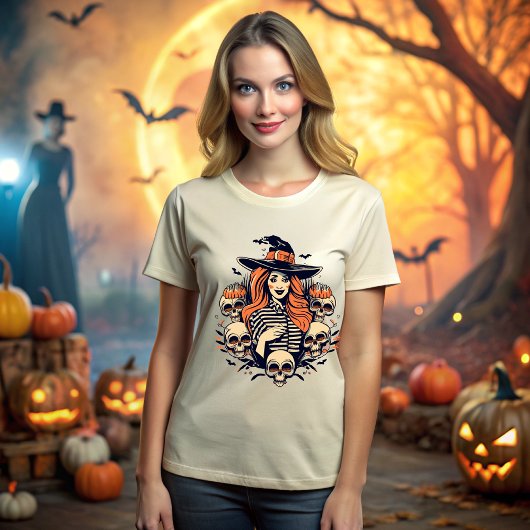 Halloween Witch Spell among Skulls T-shirt