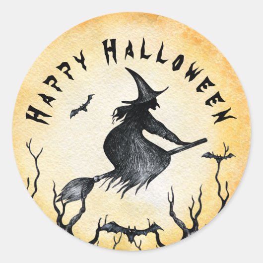 Halloween Witch Spooky Black Bats Ronde Sticker (Voorkant)