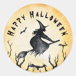 Halloween Witch Spooky Black Bats Ronde Sticker