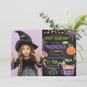 Halloween Witch Spooky Foto Kinderen Verjaardag Kaart (Staand voorkant)