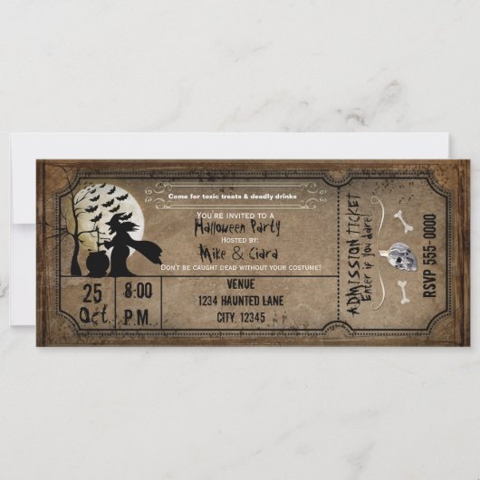 Halloween Witch Spooky Ticket Invitation Kaart (Voorkant)