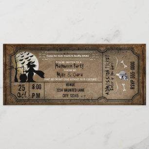 Halloween Witch Spooky Ticket Invitation Kaart