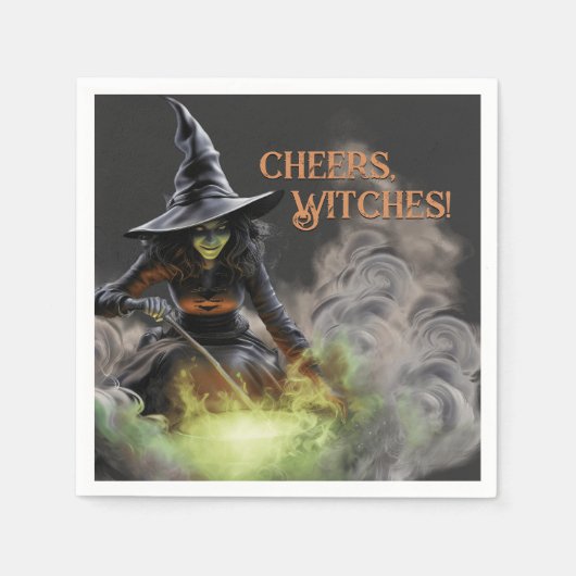 Halloween Witch Stirring Cauldron Servet (Voorkant)