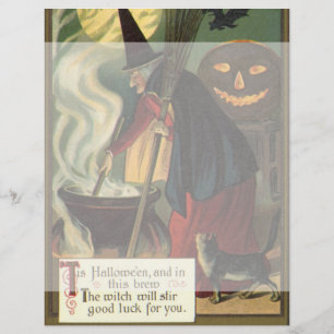 Halloween Witch Stirring Magic Cauldron