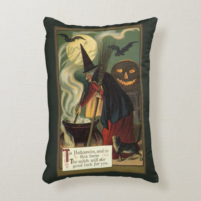  Halloween Witch Stirring Magic Cauldron Accent Kussen (Voorkant(Verticaal))