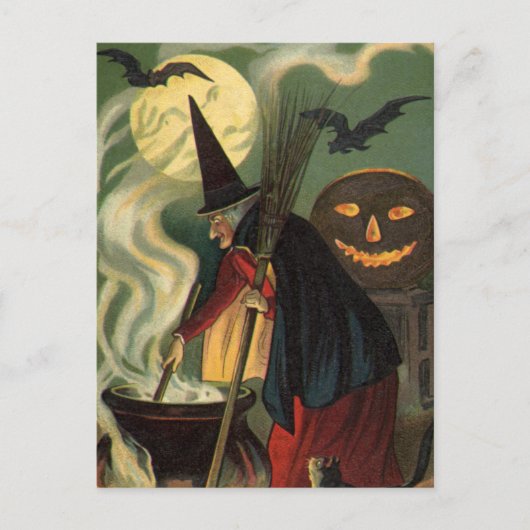 Halloween Witch Stirring Magic Cauldron Briefkaart (Voorkant)