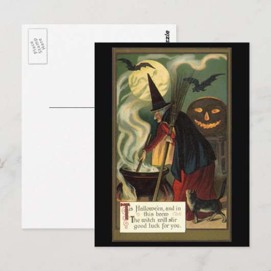  Halloween Witch Stirring Magic Cauldron Briefkaart (Voorkant / Achterkant)