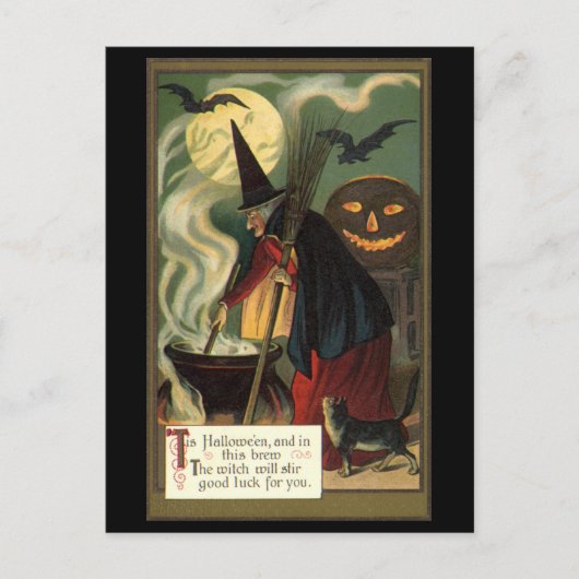  Halloween Witch Stirring Magic Cauldron Briefkaart (Voorkant)