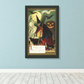 Halloween Witch Stirring Magic Cauldron Canvas Afdruk (Insitu (Houten vloer))