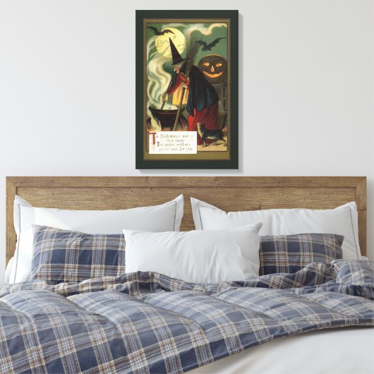 Halloween Witch Stirring Magic Cauldron Canvas Afdruk (Insitu (Slaapkamer))