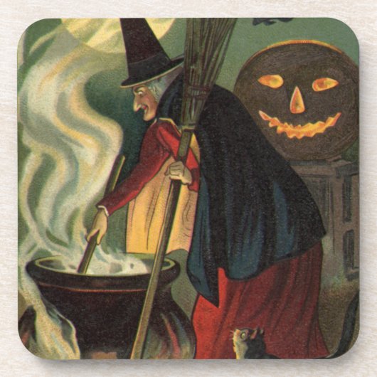 Halloween Witch Stirring Magic Cauldron Drankjes Onderzetter (Voorkant)