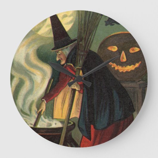 Halloween Witch Stirring Magic Cauldron Grote Klok (Voorkant)