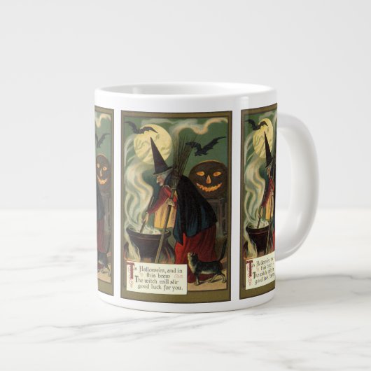 Halloween Witch Stirring Magic Cauldron Grote Koffiekop (Voorkant rechts)