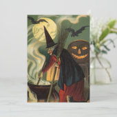 Halloween Witch Stirring Magic Cauldron Kaart (Staand voorkant)