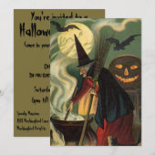 Halloween Witch Stirring Magic Cauldron Kaart (Voorkant / Achterkant)