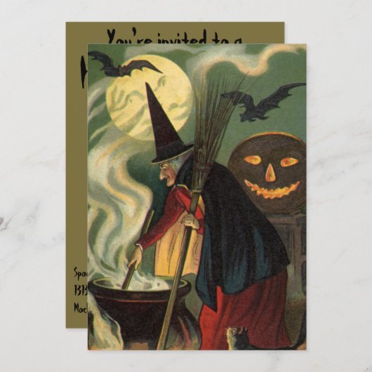 Halloween Witch Stirring Magic Cauldron Kaart (Voorkant / Achterkant)