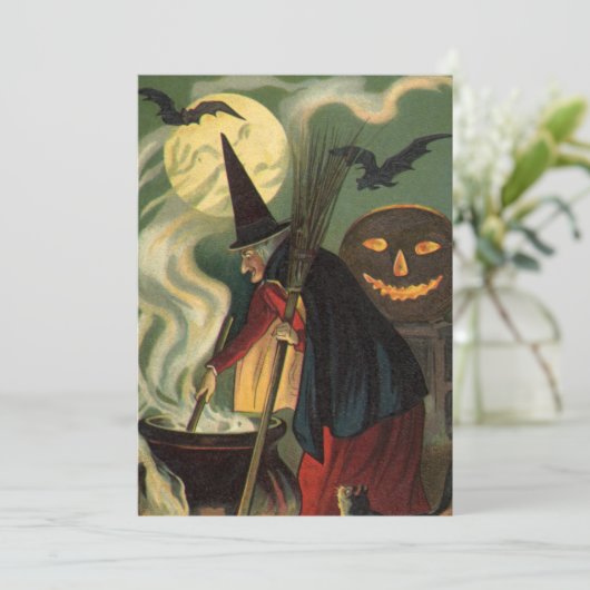  Halloween Witch Stirring Magic Cauldron Kaart (Staand voorkant)