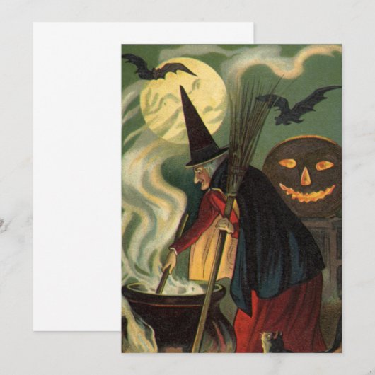 Halloween Witch Stirring Magic Cauldron Kaart (Voorkant / Achterkant)