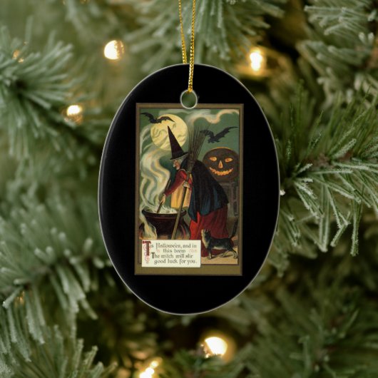 Halloween Witch Stirring Magic Cauldron Keramisch Ornament (Boom)