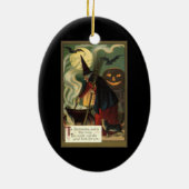 Halloween Witch Stirring Magic Cauldron Keramisch Ornament (Achterkant)