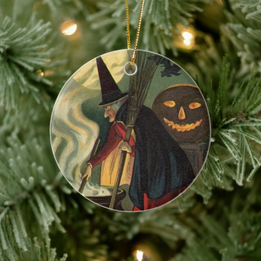 Halloween Witch Stirring Magic Cauldron Keramisch Ornament (Boom)