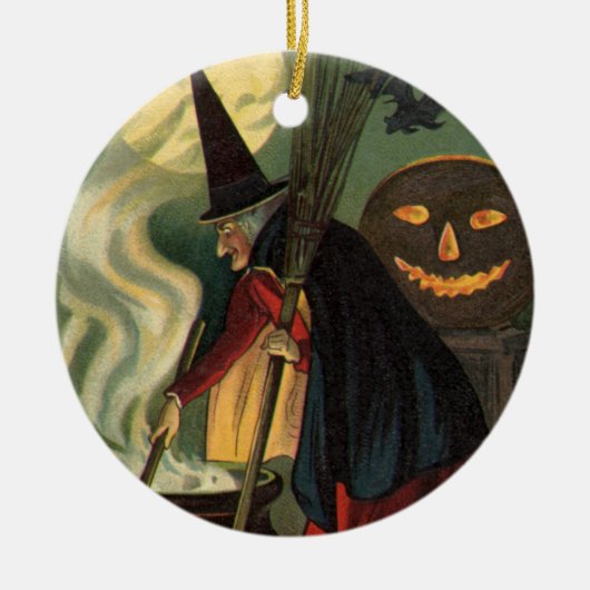  Halloween Witch Stirring Magic Cauldron Keramisch Ornament (Voorkant)