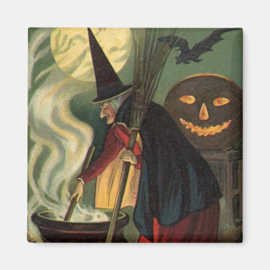 Halloween Witch Stirring Magic Cauldron Magneet (Voorkant)