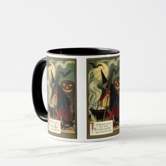  Halloween Witch Stirring Magic Cauldron Mok (Voorkant links)