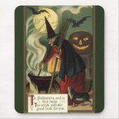 Halloween Witch Stirring Magic Cauldron Muismat (Voorkant)