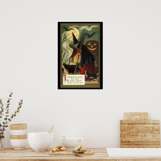  Halloween Witch Stirring Magic Cauldron Poster (Keuken)
