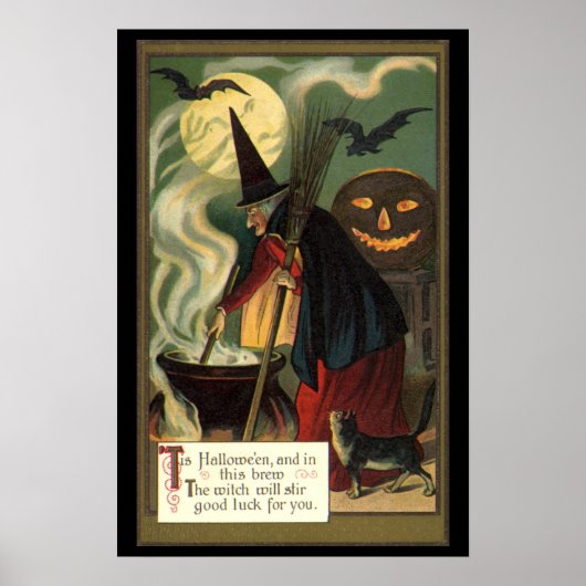  Halloween Witch Stirring Magic Cauldron Poster (Voorkant)