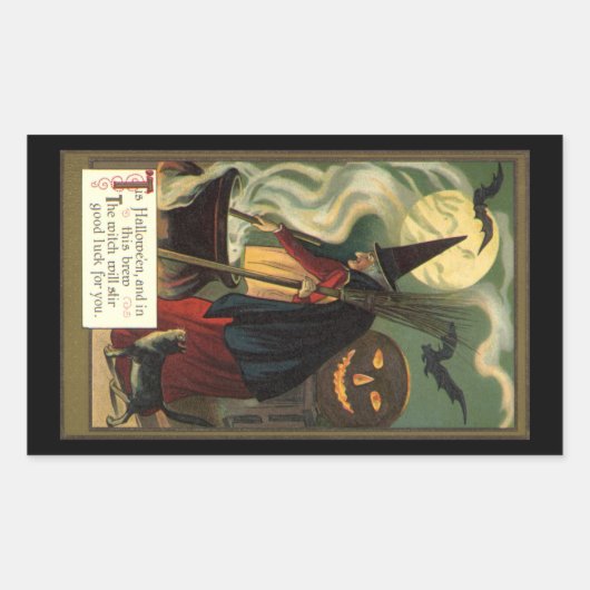  Halloween Witch Stirring Magic Cauldron Rechthoekige Sticker (Voorkant)