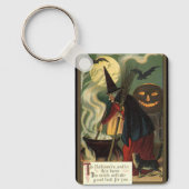 Halloween Witch Stirring Magic Cauldron Sleutelhanger (Voorkant)