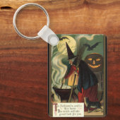 Halloween Witch Stirring Magic Cauldron Sleutelhanger (Voorkant)