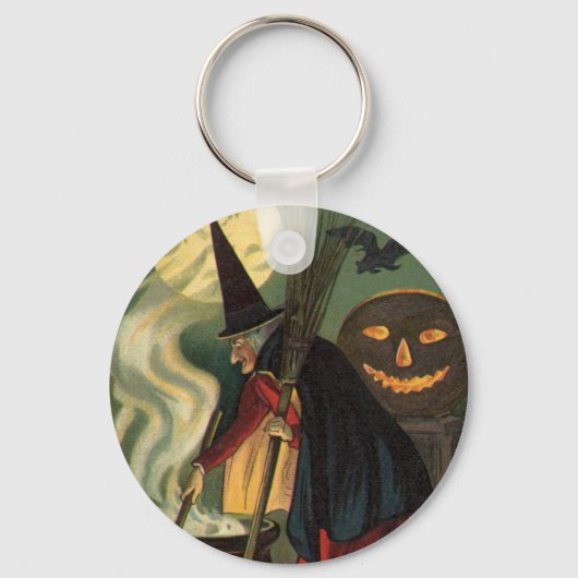 Halloween Witch Stirring Magic Cauldron Sleutelhanger (Voorkant)