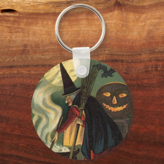 Halloween Witch Stirring Magic Cauldron Sleutelhanger (Achterkant)