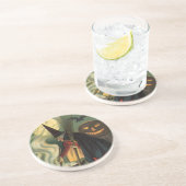 Halloween Witch Stirring Magic Cauldron Zandsteen Onderzetter (Zijkant)