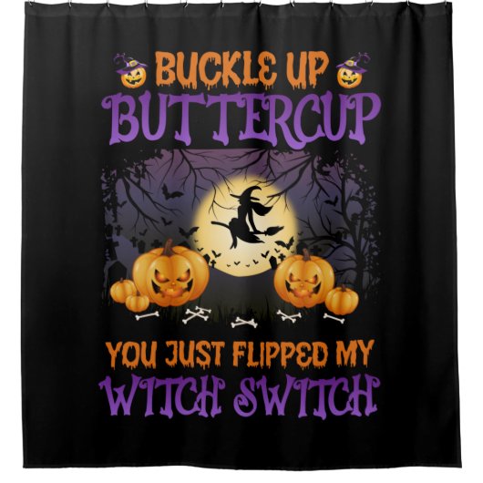 Halloween Witch Switch Buckle Up Buttercup Douchegordijn (Voorkant)