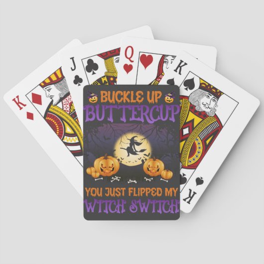 Halloween Witch Switch Buckle Up Buttercup Pokerkaarten (Achterkant)
